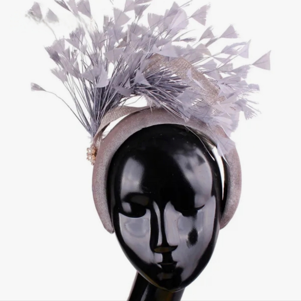 Beloved Millinery Exquisite Grey Feathered Fascinator Elegant Brooch Tea Derby